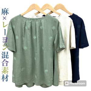 【2024SS】水玉刺繍入り麻混合Tシャツ