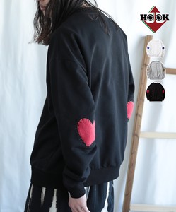【HOOK】-original- ハート肘パッチ刺繍スウェット メンズ レトロ ハート ユニセックス ロゴ 刺繍