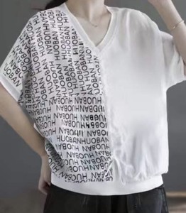 T-shirt Dolman Sleeve V-Neck Tops L Switching 2024 Spring/Summer