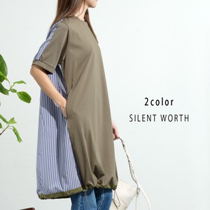 Casual Dress Mixing Texture Shirring One-piece Dress Switching 【2024NEW】