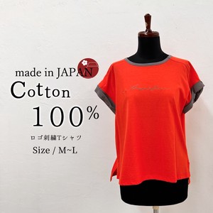 【即納/日本製】綿100％レディーストップスロゴ刺繡半袖Tシャツ 大人可愛い ゆったりサイズ