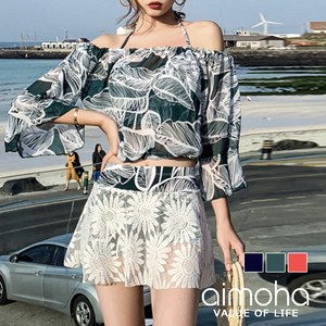 《 aimoha select 》ビキニブラ＆トップス＆フリル付きパンツの3点セット 花柄 ボタニカル セパレート