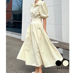24ss NEW パフスリーブ ワンピース ウエストゴム 韓国ファッション