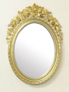 イタリア製オーバルミラー 壁掛け 楕円 鏡 【フルーツ】ゴールド レジン製【軽量】