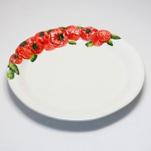 イタリア製 陶器 トマト ディナープレート 赤 ラウンドプレート 30cm 大皿 白地 bre_t