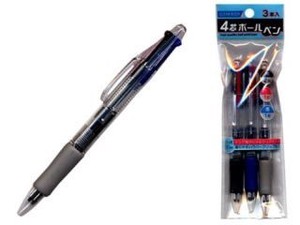 【3色ボールペン+1の便利さ】4芯ボールペン3本入