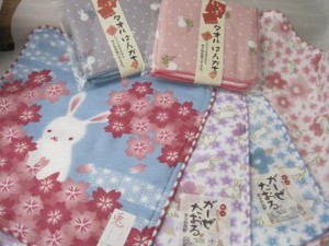 和風　ウサギのガーゼタオル　日本製　桜ウサギ　京都
