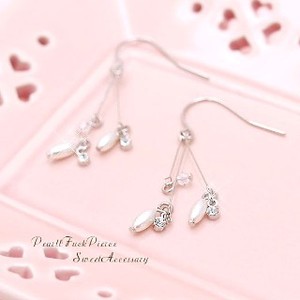 Pierced Earrings Titanium Post Cubic Zirconia Pearl sliver