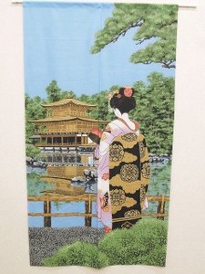 【直送可】日本画風のれん『舞妓金閣寺(まいこきんかくじ)』 85×150cm