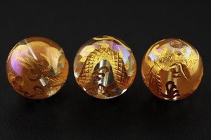 【彫刻ビーズ】オーロラクォーツ 16mm (金彫り) 五爪龍