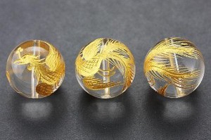【彫刻ビーズ】水晶 18mm (金彫り) 鳳凰