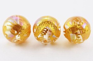 【彫刻ビーズ】オーロラクォーツ 12mm (金彫り) 五爪龍