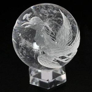 【彫刻置物】丸玉 水晶20mm (素彫り) 鳳凰