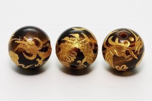 【彫刻ビーズ】タイガーアイ 10mm (金彫り) 五爪龍