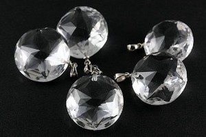 【ペンダントトップ】水晶 円形ダイヤモンドカット 人工結晶 1個 (シルバー925)