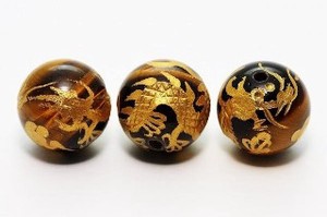 【彫刻ビーズ】タイガーアイ 12mm (金彫り) 五爪龍