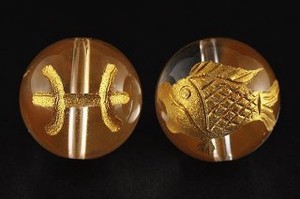 【彫刻ビーズ】水晶 12mm (金彫り) 12星座「魚座」
