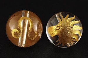 【彫刻ビーズ】水晶 12mm (金彫り) 12星座「獅子座」