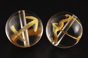 【彫刻ビーズ】水晶 12mm (金彫り) 12星座「射手座」