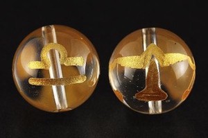 【彫刻ビーズ】水晶 12mm (金彫り) 12星座「天秤座」