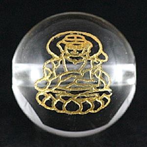 【彫刻ビーズ】水晶 12mm (金彫り) 八大観音「文殊菩薩」