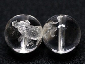 【彫刻ビーズ】水晶 12mm (素彫り) 十二支・亥 (猪・い)