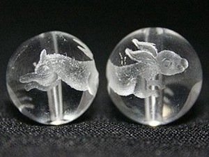 【彫刻ビーズ】水晶 12mm (素彫り) 十二支・卯 (兎・う)