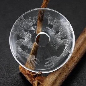 【置き石】ドーナツ型(ピーディスク) 30mm 水晶彫刻 双龍 (素彫り)