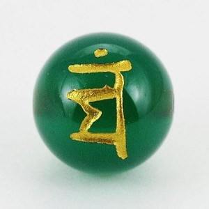 【天然石彫刻ビーズ】グリーンメノウ 10mm (金彫り) マン【天然石 パワーストーン】