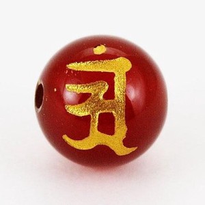 【天然石彫刻ビーズ】レッドメノウ 10mm (金彫り) アン【天然石 パワーストーン】