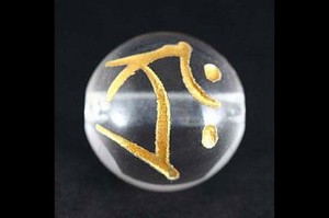 【彫刻ビーズ】水晶 14mm (金彫り) 「梵字」タラーク