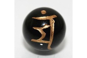 【彫刻ビーズ】オニキス 10mm (金彫り) 「梵字」マン
