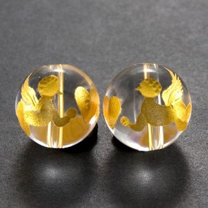 【彫刻ビーズ】水晶 12mm (金彫り) 双天使