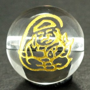【彫刻ビーズ】水晶 12mm 線彫り (金彫り) 七福神 「恵比寿」