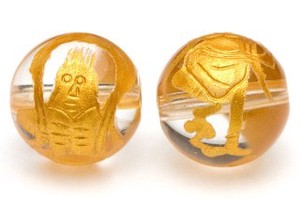【彫刻ビーズ】水晶 12mm (金彫り) 風神