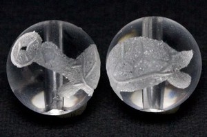 【彫刻ビーズ】水晶 12mm (素彫り) 銭亀