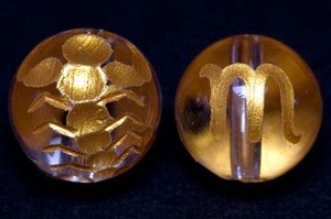 【彫刻ビーズ】水晶 10mm (金彫り) 12星座「蠍座」