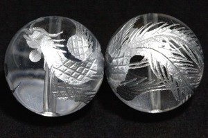 【彫刻ビーズ】水晶 16mm (銀彫り) 鳳凰