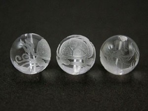 【彫刻ビーズ】水晶 12mm (素彫り) 龍亀(ろんぐい)