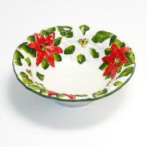 イタリア製【クリスマス】柄のサラダボウル・ポインセチア レリーフ・中鉢（16cm）ハンドメイド