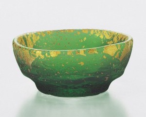 《日本製》金箔鉢　のぞき 緑溜（直径約60mm）【ガラス 器】【ガラス 鉢】【ハンドメイド】