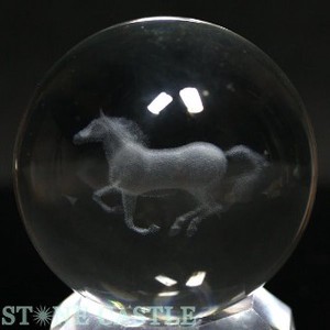 【彫刻置物】丸玉 人工水晶 約50mm (レーザー彫刻) 馬