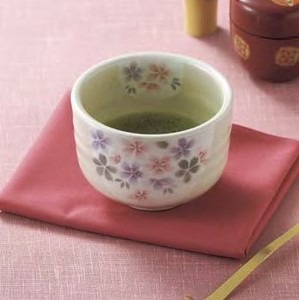 ■【抹茶碗】丸好粉引万葉桜抹茶碗