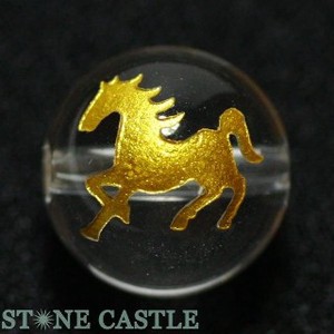 【彫刻ビーズ】水晶 12mm (金彫り) 馬