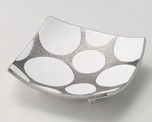 銀彩水玉四方皿【日本製　美濃焼】