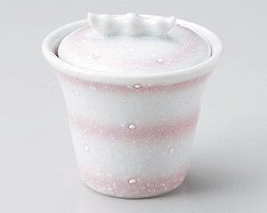 ピンク吹白ドット蓋物【日本製　美濃焼】