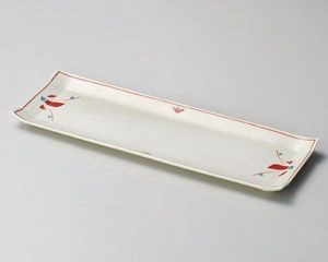 赤絵花長皿【日本製　美濃焼】