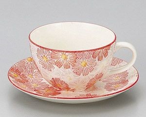 華々ピンクコーヒー碗と受皿【日本製　美濃焼】