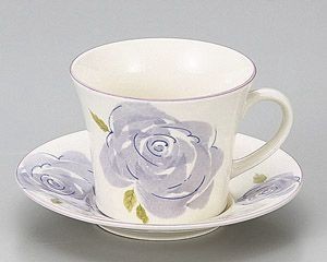 ブルーローズコーヒー碗と受皿(軽量)【日本製　美濃焼】
