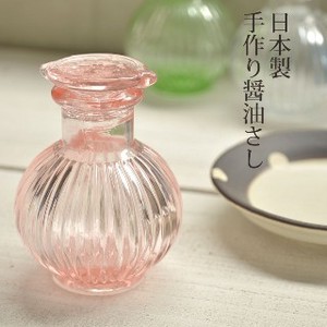 菊型 昔なつかし手作り醤油さし ピンク【ガラス】[日本製/和食器]